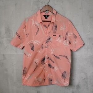 Volcom Button Up Shirt Mens Large Coral Tropical Short Sleeve Casual Vacation